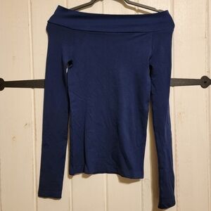 SkinnyTees Womens Top Stretchy Long Sleeve Navy Blue Size Small